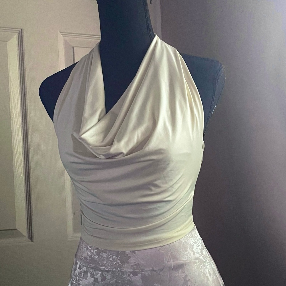Pale Yellow Halter Cowl Neck Top